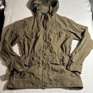 Kuhl Jacket Womens XL Green Hooded Full Zip Button Outdoor Utility Hiking